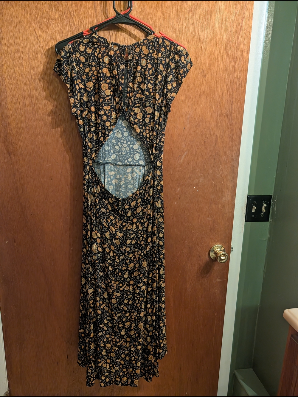 Vici Black and Tan Floral Backless Maxi Dress